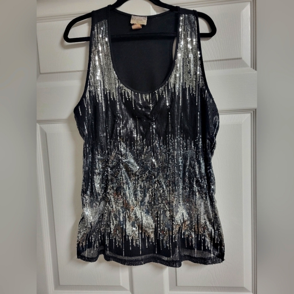 Lavish - Black Tank Top with Silver Sequins - 2X